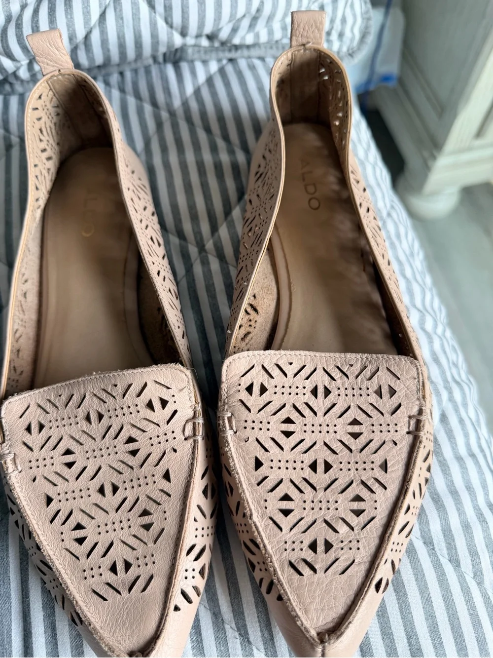 Aldo Nude Laser-Cut Slip-On Flats